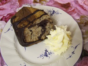 piece of marble cake with cream