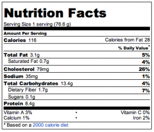  nutrition information table for quark waffle with stevia 