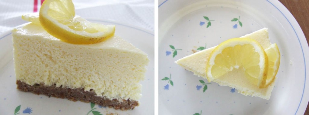 cheesecake decorated with  fresh lemon slices