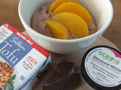 Silky cocoa tofu dessert sweetened with Stevia