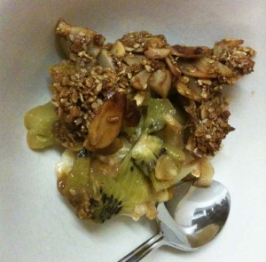 recipe for sugar free Kiwi Apple crumble ready to eat