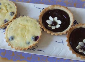 Sugar and Gluten free pastry blueberry or chocolate tarts with Stevia for tea