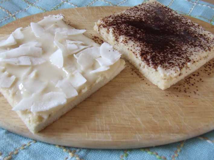 Biscuit Sponge base slices with Coconut Manna