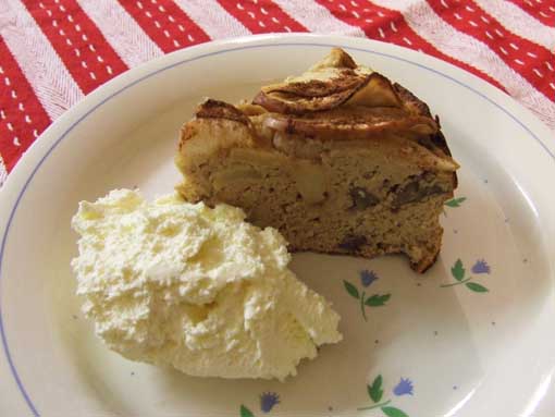 Paleo apple sauce cake sweetened with Stevia-slice with cream