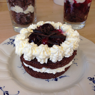 Mini black forest layer birthday cakes, gluten and sugar free with stevia